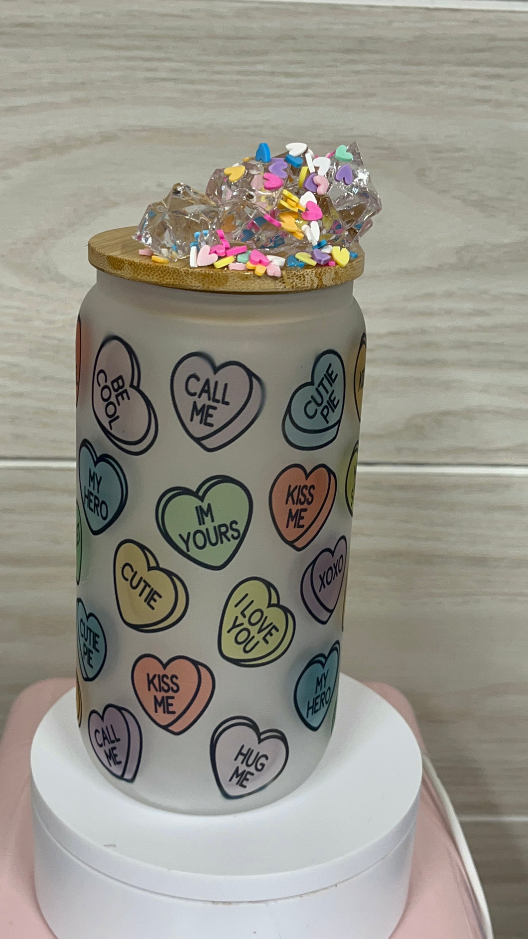 Frosted Glass Heart Can Tumbler